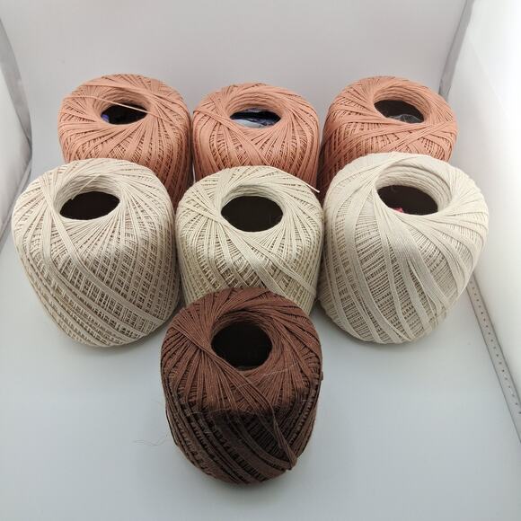 Lot of 7 Mercerized Cotton Crochet Thread Mixed Lot Neutrals Thin Yarn Lot Tan - Picture 1 of 1